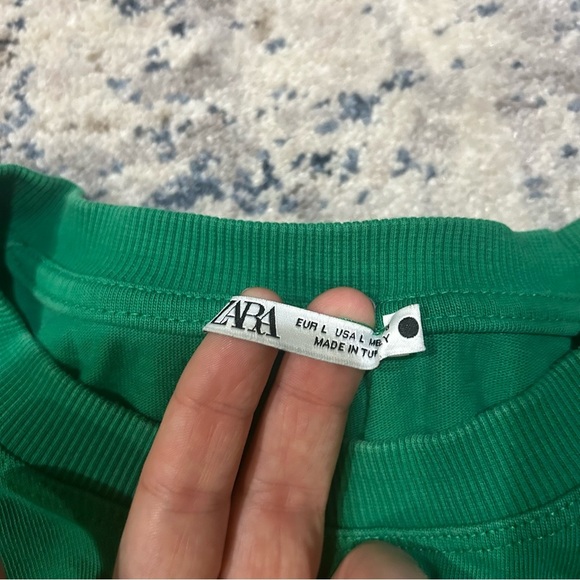 Zara Green Cropped Short Sleeve Crew Neck Top Size Large - Picture 3 of 7